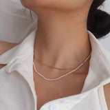 Irregular Natural Pearl Beads Necklace, Double Layer Gold Plated Satellite Chain Necklace AL984