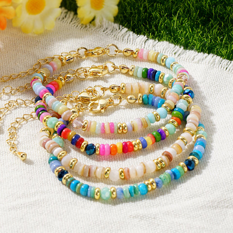 Bohemian Rainbow Shell Heishi Beads Gold Beads Bracelet, Handmade Boho Summer Jewelry Bracelet AL986