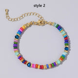 Bohemian Rainbow Shell Heishi Beads Gold Beads Bracelet, Handmade Boho Summer Jewelry Bracelet AL986