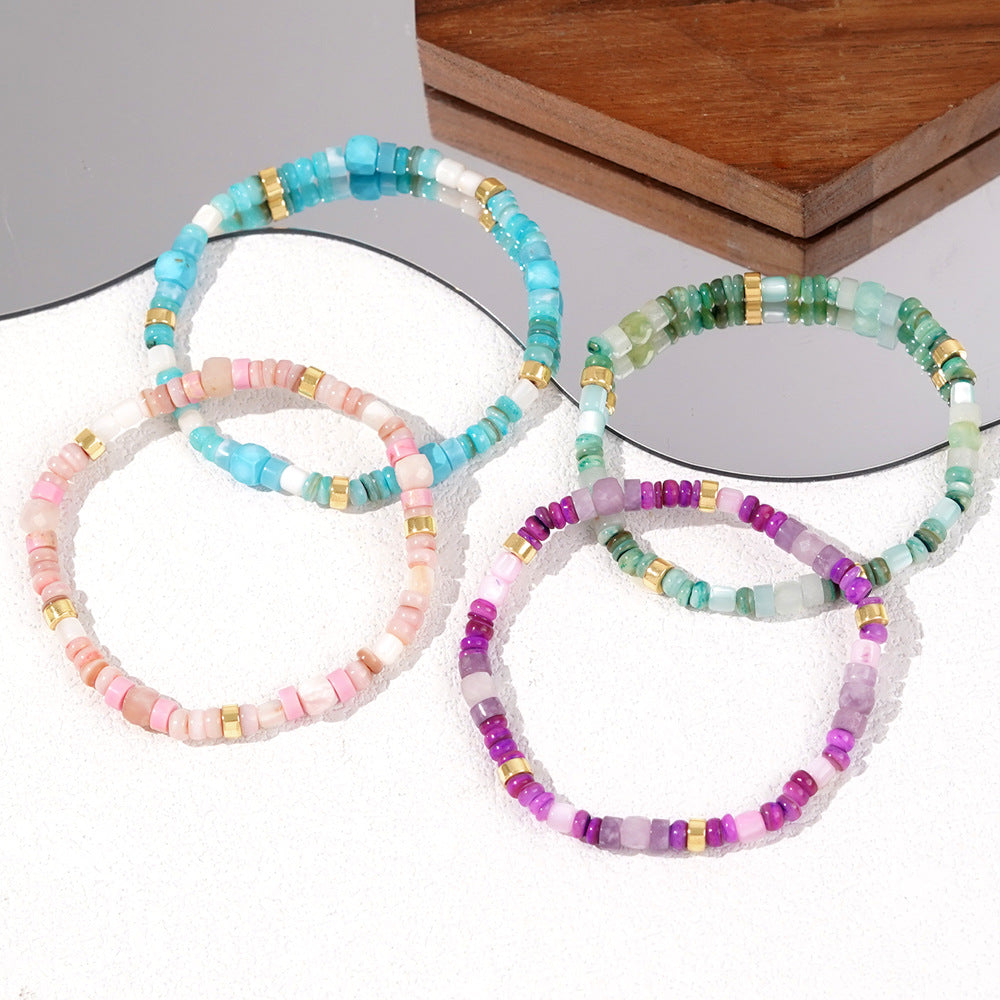 Bohemian Heishi Beads Rainbow Shell & Hematite Bracelet, Coin Bead Bracelet, Handmade Boho Summer Jewelry AL987