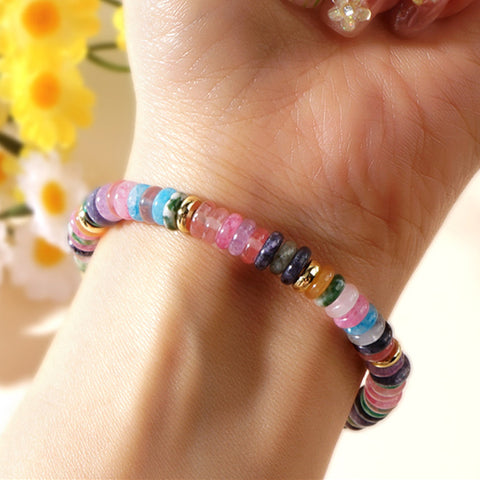 Bohemian Rainbow Natural Stone Roundle Beads Bracelet, Adjustable, Handmade Boho Jewelry AL988