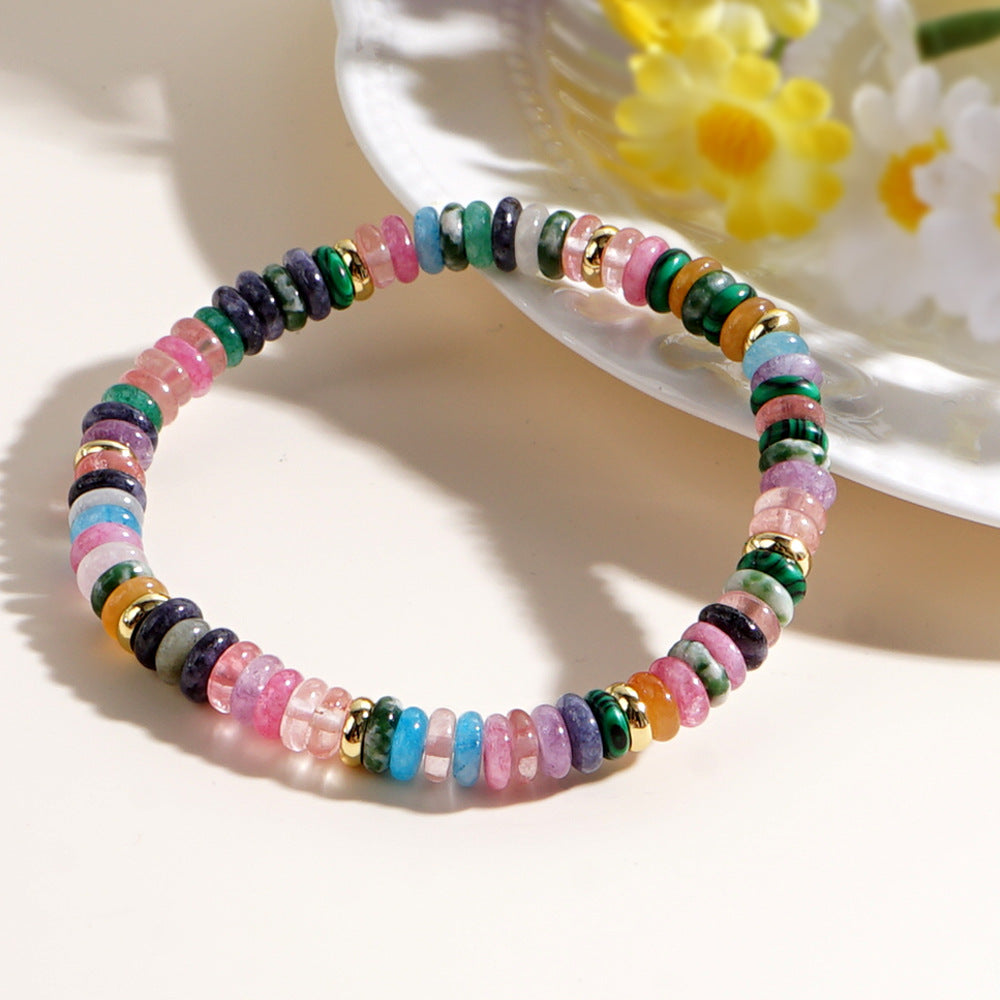 Bohemian Rainbow Natural Stone Roundle Beads Bracelet, Adjustable, Handmade Boho Jewelry AL988