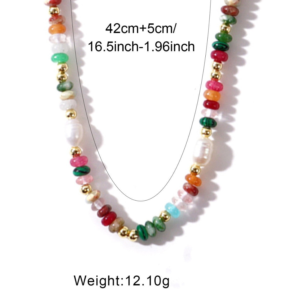 Bohemian Rainbow Natural Stone & Freshwater Pearl Roundle Beads Necklace, Handmade Boho Jewelry AL990