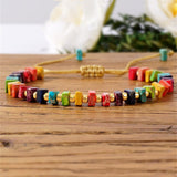 Bohemian Square Rainbow Imperial Stone & Gold Beads Bracelet, Adjustable, Handmade Boho Jewelry AL992