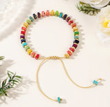 Bohemian Square Rainbow Imperial Stone & Gold Beads Bracelet, Adjustable, Handmade Boho Jewelry AL992