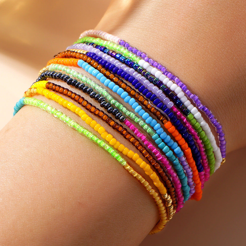 Tricolor Bohemian Skinny Miyuki Beads Bracelet, Adjustable, Handmade Friendship Boho Summer Jewelry AL993