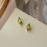 Tiny Marquise S925 Sterling Silver Olivine CZ Stud Earrings Green Zircon Earrings, Fashion Simple Jewelry AL995