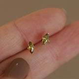 Tiny Marquise S925 Sterling Silver Olivine CZ Stud Earrings Green Zircon Earrings, Fashion Simple Jewelry AL995