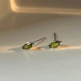 Tiny Marquise S925 Sterling Silver Olivine CZ Stud Earrings Green Zircon Earrings, Fashion Simple Jewelry AL995