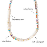 Skinny Bohemian Faceted Natural Stones & Freshwater Pearl Beads Necklace, Handmade Boho Summer Jewelry AL997