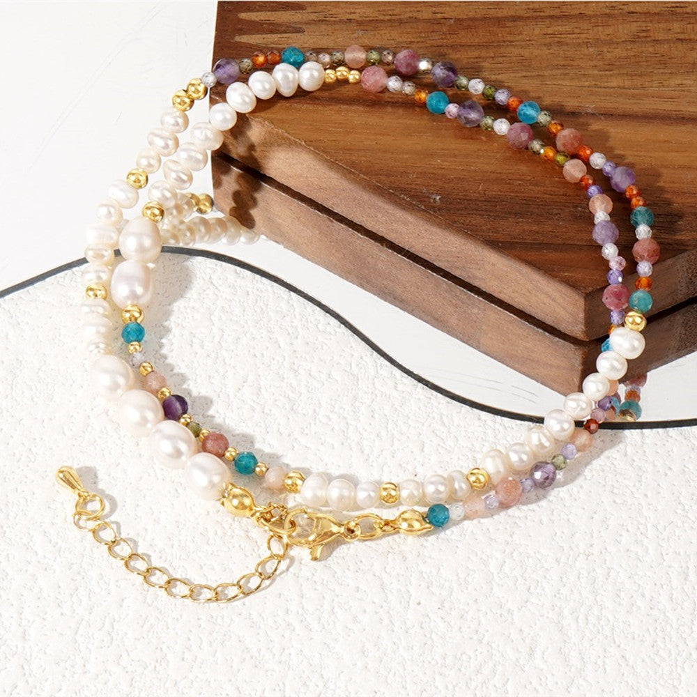 Bohemian Faceted Natural Stones & Freshwater Pearl Beads Necklace, Handmade Boho Summer Jewelry AL997