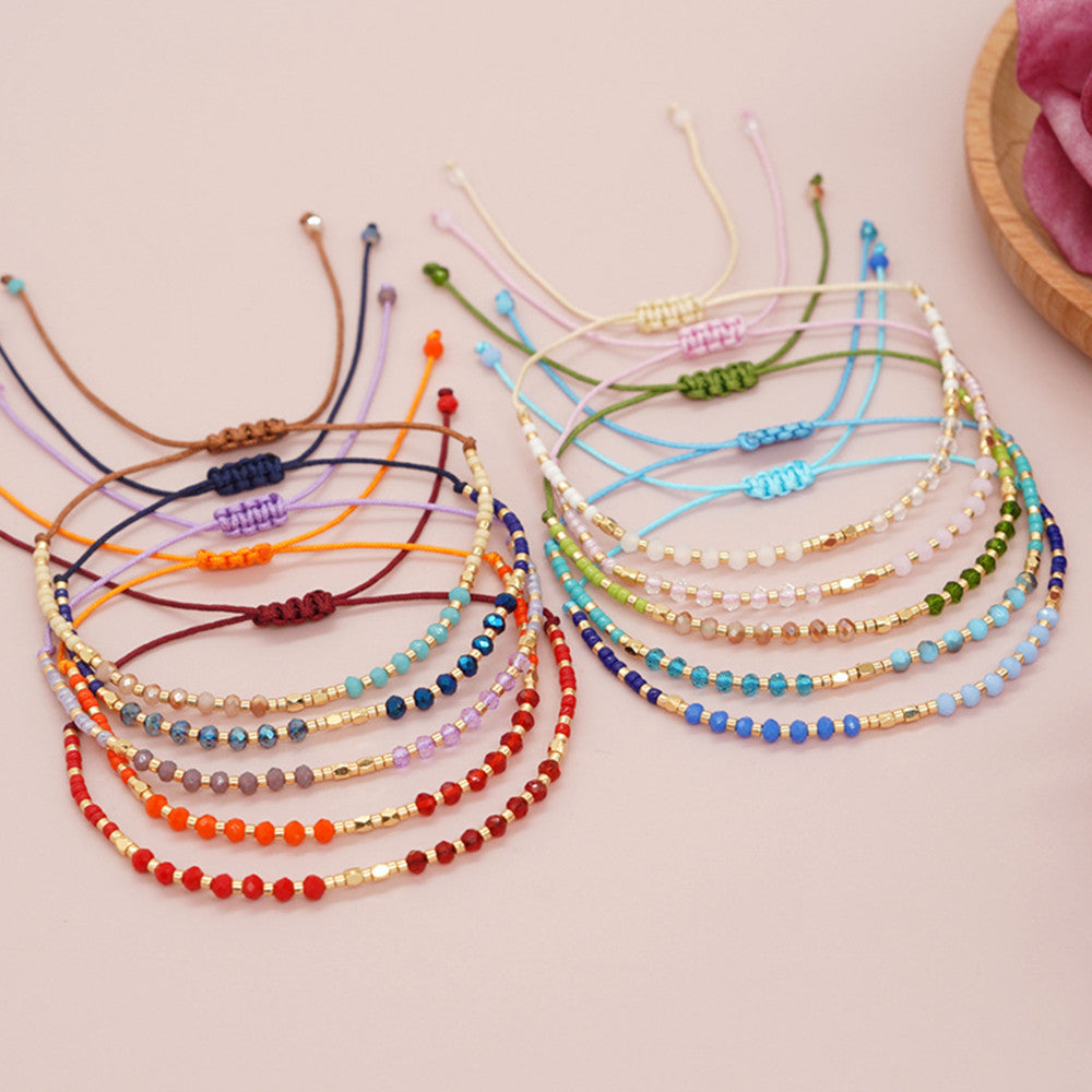 Gradient Color Bohemian Rainbow Miyuki Beads & Glass Crystal Beads Bracelet, Adjustable, Handmade Friendship Boho Summer Jewelry AL998