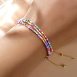 Bohemian 3-Layers Rainbow Miyuki Beads Bracelet, Adjustable, Handmade Friendship Boho Summer Jewelry AL999