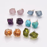 Silver Plated Natural Stone Chips Stud Earrings, 925 Silver Post, Raw Healing Crystal Gemstone Jewelry Studs BT025