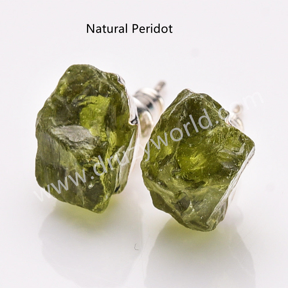Peridot Studs, Silver Birthstone Earrings Raw Gemstone Earrings, 925 Silver Post, Healing Crystal Jewelry Earring BT025