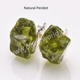 Silver Plated Natural Stone Chips Stud Earrings, 925 Silver Post, Raw Healing Crystal Gemstone Jewelry Studs BT025