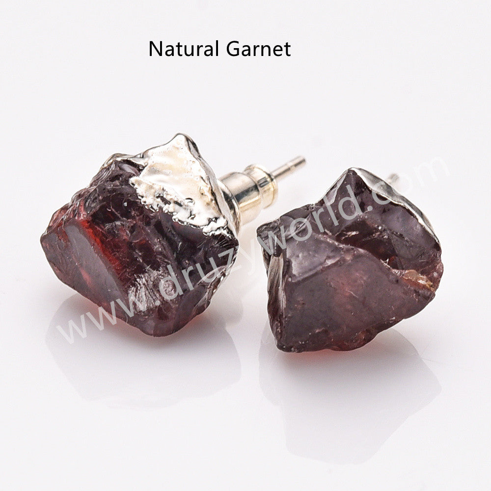Garnet Studs, Silver Birthstone Earrings Raw Gemstone Earrings, 925 Silver Post, Healing Crystal Jewelry Earring BT025
