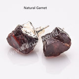 Silver Plated Natural Stone Chips Stud Earrings, 925 Silver Post, Raw Healing Crystal Gemstone Jewelry Studs BT025