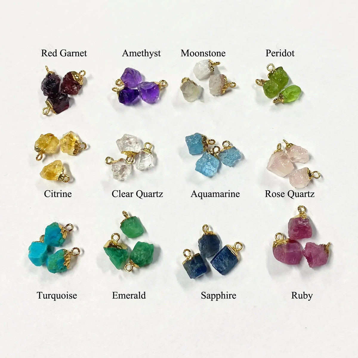 Gold Plated Raw Natural Chakra Stone Charms, Birthstone Charm, Gemstone Crystals DIY Jewelry Making Charm Pendant BT026