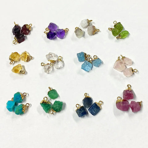 Gold Plated Raw Natural Chakra Stone Charms, Birthstone Charm, Gemstone Crystals DIY Jewelry Making Charm Pendant BT026