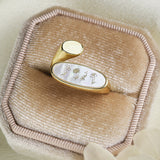 Personalized Gold Plated White Shell Carved Birthflower Open Ring, Birth Flower Jewelry KZ047