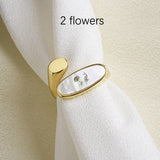 Personalized Gold Plated White Shell Carved Birthflower Open Ring, Birth Flower Jewelry KZ047