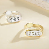 Personalized Gold Plated White Shell Carved Birthflower Open Ring, Birth Flower Jewelry KZ047