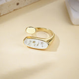 Personalized Gold Plated White Shell Carved Birthflower Open Ring, Birth Flower Jewelry KZ047