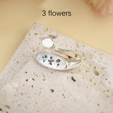 Personalized Gold Plated White Shell Carved Birthflower Open Ring, Birth Flower Jewelry KZ047