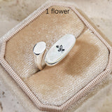 Personalized Gold Plated White Shell Carved Birthflower Open Ring, Birth Flower Jewelry KZ047