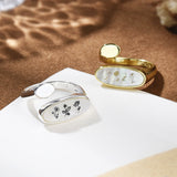 Personalized Gold Plated White Shell Carved Birthflower Open Ring, Birth Flower Jewelry KZ047