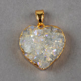 Gold Plated Natural Agate Titanium AB White Druzy Geode Heart Pendant Bead G0389