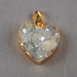 Gold Plated Natural Agate Titanium AB White Druzy Geode Heart Pendant Bead G0389