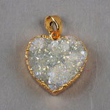 Gold Plated Natural Agate Titanium AB White Druzy Geode Heart Pendant Bead G0389