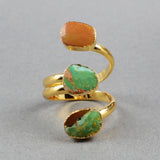 Gold Plated Three Turquoise Ring, Adjustable, Genuine Turquoise Gemstone Jewelry Ring G0280