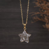 16" Natural Colors Agate Druzy Star Pendant Necklace, Gold Plated Raw Crystals Jewelry G2023-N