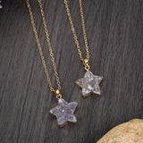 16" Natural Colors Agate Druzy Star Pendant Necklace, Gold Plated Raw Crystals Jewelry G2023-N