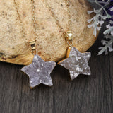 16" Natural Colors Agate Druzy Star Pendant Necklace, Gold Plated Raw Crystals Jewelry G2023-N