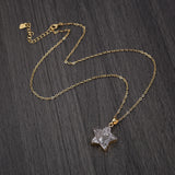 16" Natural Colors Agate Druzy Star Pendant Necklace, Gold Plated Raw Crystals Jewelry G2023-N