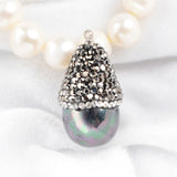 Polish Plump Tear Drop Gray Shell Pearl Charm With Rhinestone Pave Cap For DIY Jewelry Handcraft JAB081