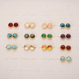 Gold Plated Round Faceted Gemstone Stud Earrings, Birthstone Earrings Jewelry BT024