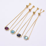 Square Natural Stone Gold Bezel Connector Bracelet, Boho Gemstone Jewelry WX987