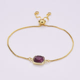 Square Natural Stone Gold Bezel Connector Bracelet, Boho Gemstone Jewelry WX987