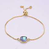 Square Natural Stone Gold Bezel Connector Bracelet, Boho Gemstone Jewelry WX987