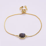 Square Natural Stone Gold Bezel Connector Bracelet, Boho Gemstone Jewelry WX987