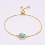 Square Natural Stone Gold Bezel Connector Bracelet, Boho Gemstone Jewelry WX987