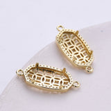 Gold Plated Brass Bezel Connector, Hexagon Shape, Hollow, For Jewelry Making AL1319