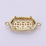 Gold Plated Brass Bezel Connector, Hexagon Shape, Hollow, For Jewelry Making AL1319