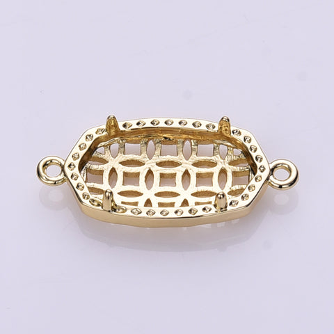 Gold Plated Brass Bezel Connector, Hexagon Shape, Hollow, For Jewelry Making AL1319