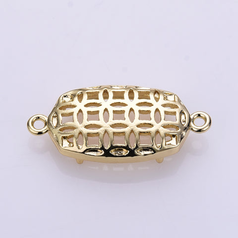 Gold Plated Brass Bezel Connector, Hexagon Shape, Hollow, For Jewelry Making AL1319